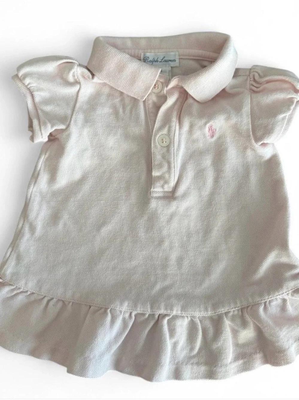 Ralph Lauren Light Pink Girls Polo Ruffle Hem Top